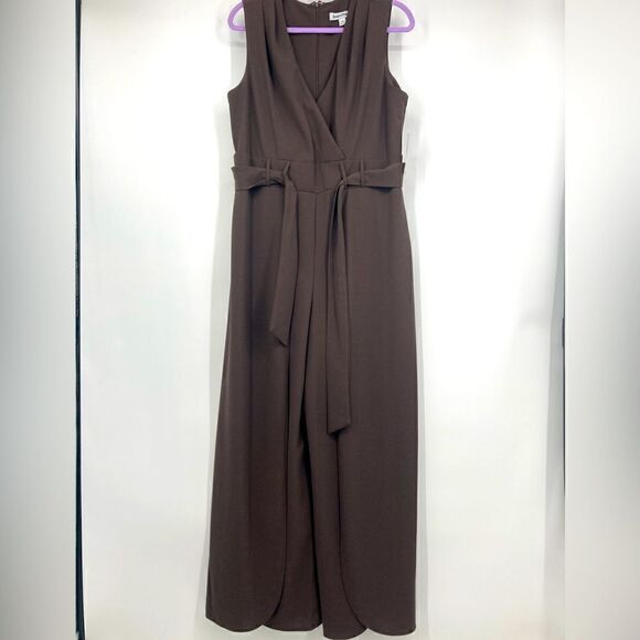NWT Shelby&Palmer Split Flare Leg Jumpsuit Hot Fudge Color Size 16 - Picture 2 of 9